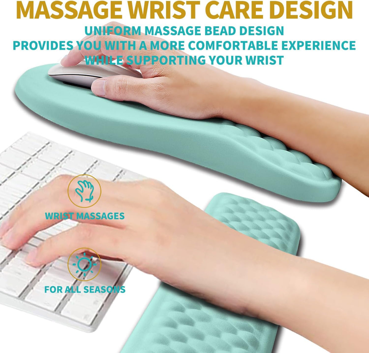 2 in 1 Ergonomic Mouse Pad Wrist Support & Wrist Rest for Computer Keyboard Set, with Relieve Carpal Tunnel Pain Massage Bulge and Full Memory Gel Design (2In1 Set, Black)