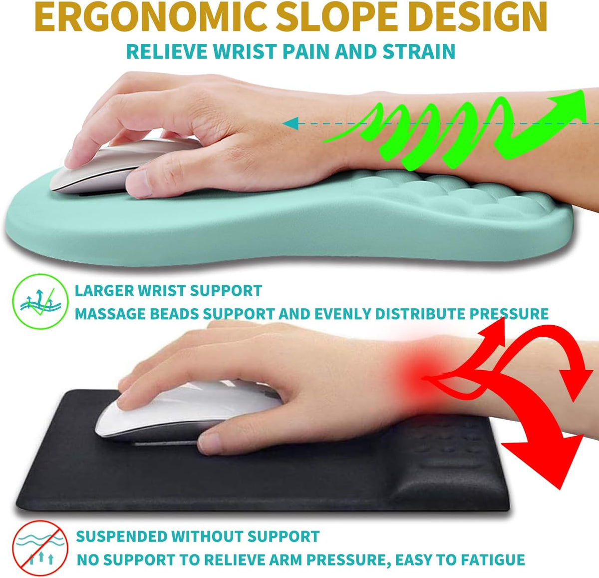 2 in 1 Ergonomic Mouse Pad Wrist Support & Wrist Rest for Computer Keyboard Set, with Relieve Carpal Tunnel Pain Massage Bulge and Full Memory Gel Design (2In1 Set, Black)