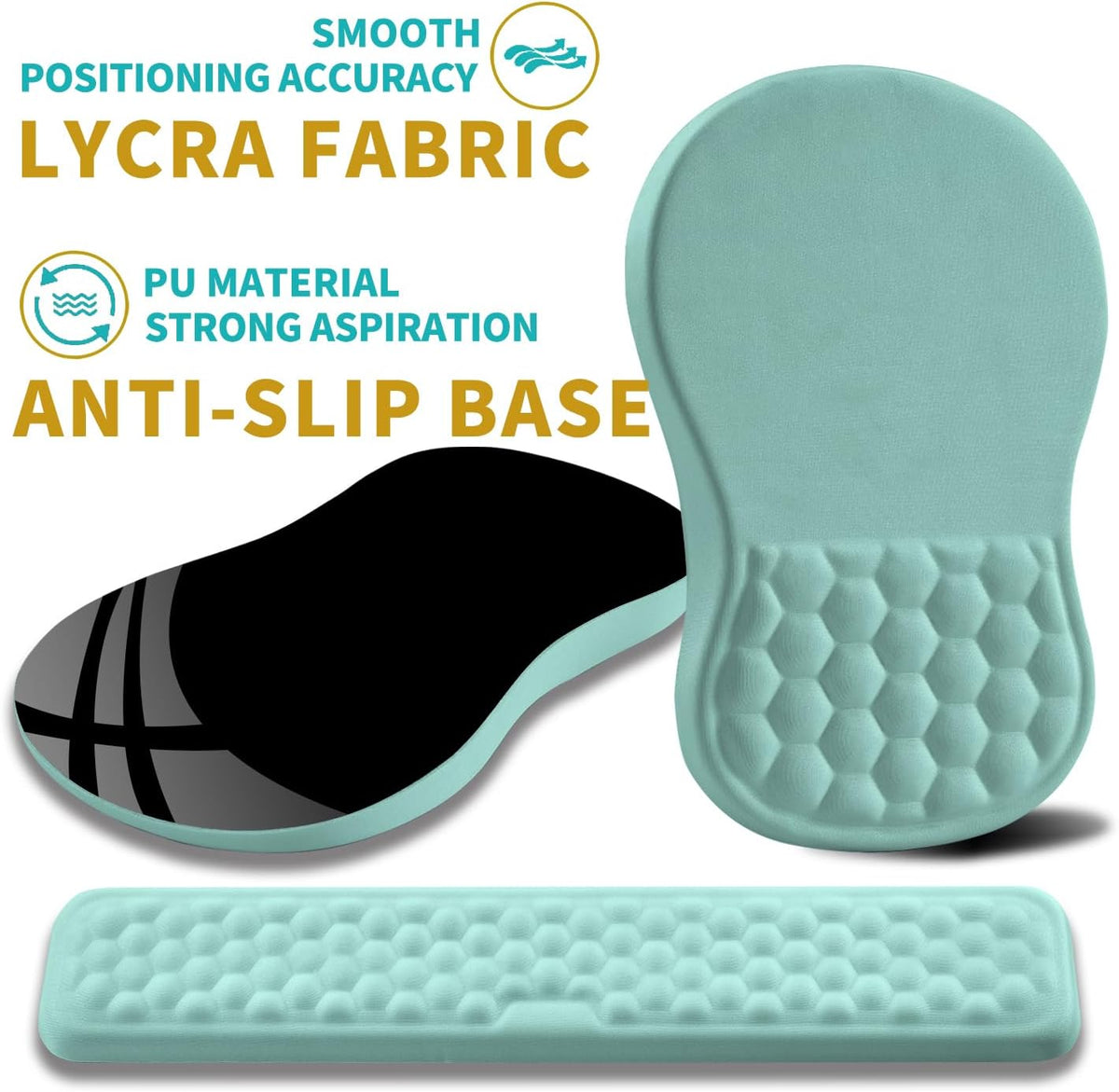 2 in 1 Ergonomic Mouse Pad Wrist Support & Wrist Rest for Computer Keyboard Set, with Relieve Carpal Tunnel Pain Massage Bulge and Full Memory Gel Design (2In1 Set, Black)