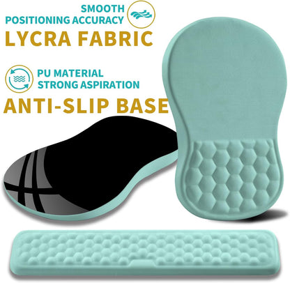 2 in 1 Ergonomic Mouse Pad Wrist Support & Wrist Rest for Computer Keyboard Set, with Relieve Carpal Tunnel Pain Massage Bulge and Full Memory Gel Design (2In1 Set, Black)