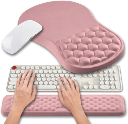 2 in 1 Ergonomic Mouse Pad Wrist Support & Wrist Rest for Computer Keyboard Set, with Relieve Carpal Tunnel Pain Massage Bulge and Full Memory Gel Design (2In1 Set, Black)