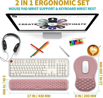 2 in 1 Ergonomic Mouse Pad Wrist Support & Wrist Rest for Computer Keyboard Set, with Relieve Carpal Tunnel Pain Massage Bulge and Full Memory Gel Design (2In1 Set, Black)