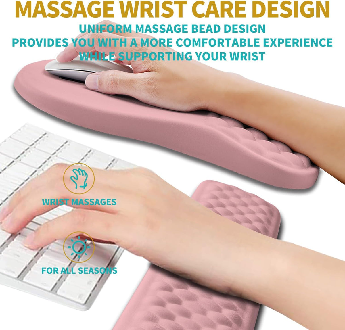 2 in 1 Ergonomic Mouse Pad Wrist Support & Wrist Rest for Computer Keyboard Set, with Relieve Carpal Tunnel Pain Massage Bulge and Full Memory Gel Design (2In1 Set, Black)
