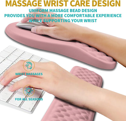 2 in 1 Ergonomic Mouse Pad Wrist Support & Wrist Rest for Computer Keyboard Set, with Relieve Carpal Tunnel Pain Massage Bulge and Full Memory Gel Design (2In1 Set, Black)