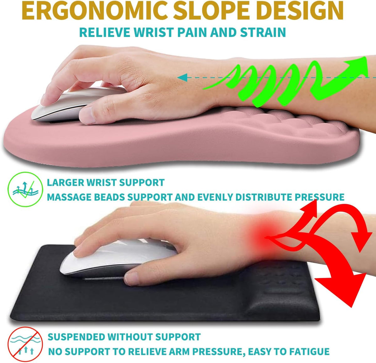 2 in 1 Ergonomic Mouse Pad Wrist Support & Wrist Rest for Computer Keyboard Set, with Relieve Carpal Tunnel Pain Massage Bulge and Full Memory Gel Design (2In1 Set, Black)