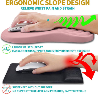 2 in 1 Ergonomic Mouse Pad Wrist Support & Wrist Rest for Computer Keyboard Set, with Relieve Carpal Tunnel Pain Massage Bulge and Full Memory Gel Design (2In1 Set, Black)