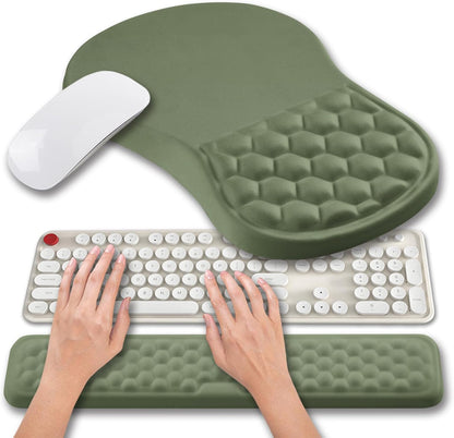 2 in 1 Ergonomic Mouse Pad Wrist Support & Wrist Rest for Computer Keyboard Set, with Relieve Carpal Tunnel Pain Massage Bulge and Full Memory Gel Design (2In1 Set, Black)