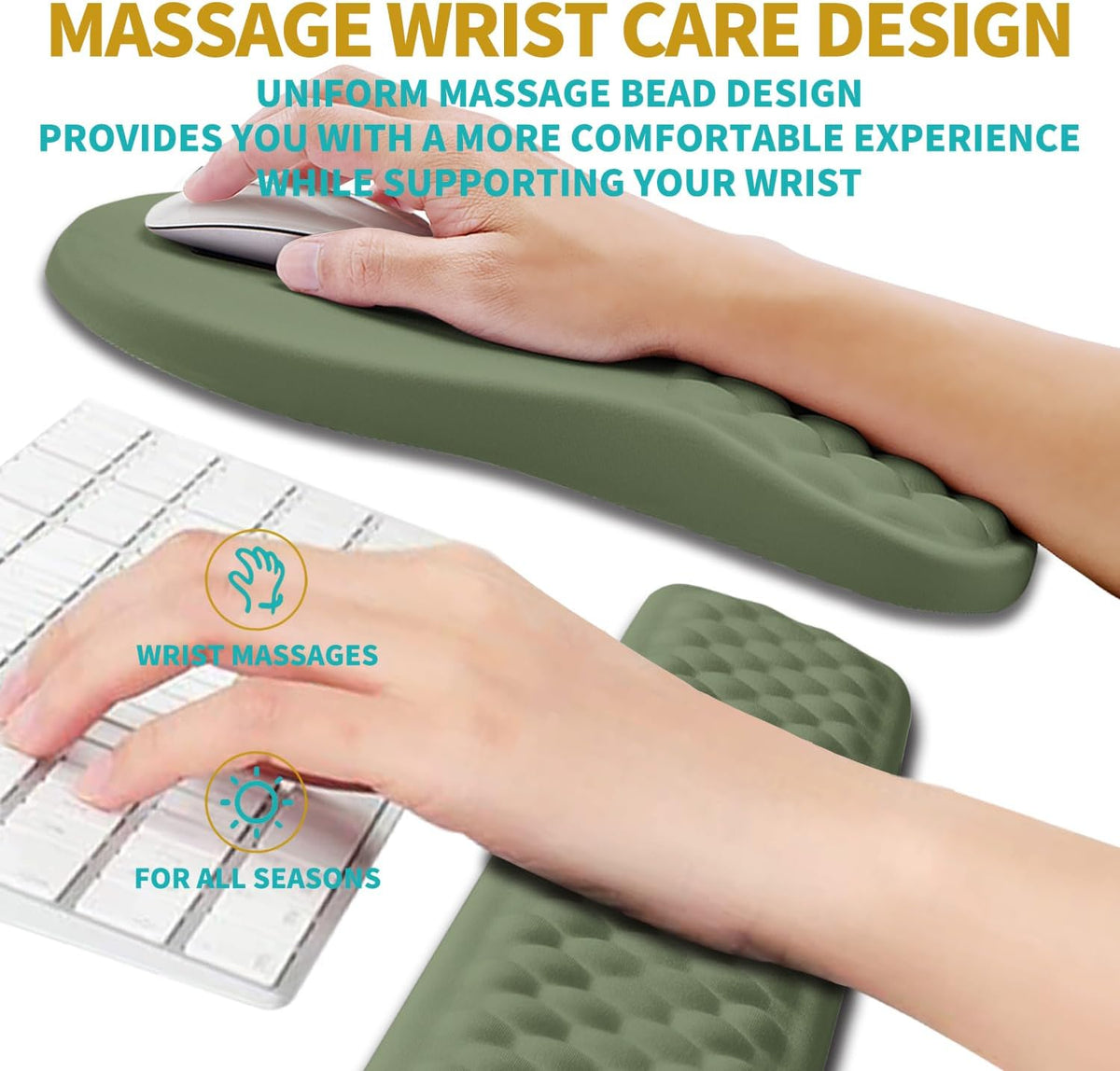 2 in 1 Ergonomic Mouse Pad Wrist Support & Wrist Rest for Computer Keyboard Set, with Relieve Carpal Tunnel Pain Massage Bulge and Full Memory Gel Design (2In1 Set, Black)