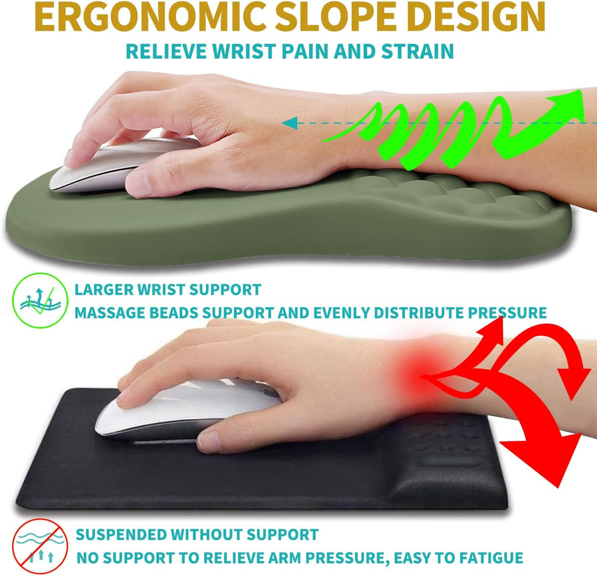 2 in 1 Ergonomic Mouse Pad Wrist Support & Wrist Rest for Computer Keyboard Set, with Relieve Carpal Tunnel Pain Massage Bulge and Full Memory Gel Design (2In1 Set, Black)