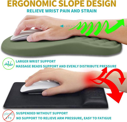 2 in 1 Ergonomic Mouse Pad Wrist Support & Wrist Rest for Computer Keyboard Set, with Relieve Carpal Tunnel Pain Massage Bulge and Full Memory Gel Design (2In1 Set, Black)