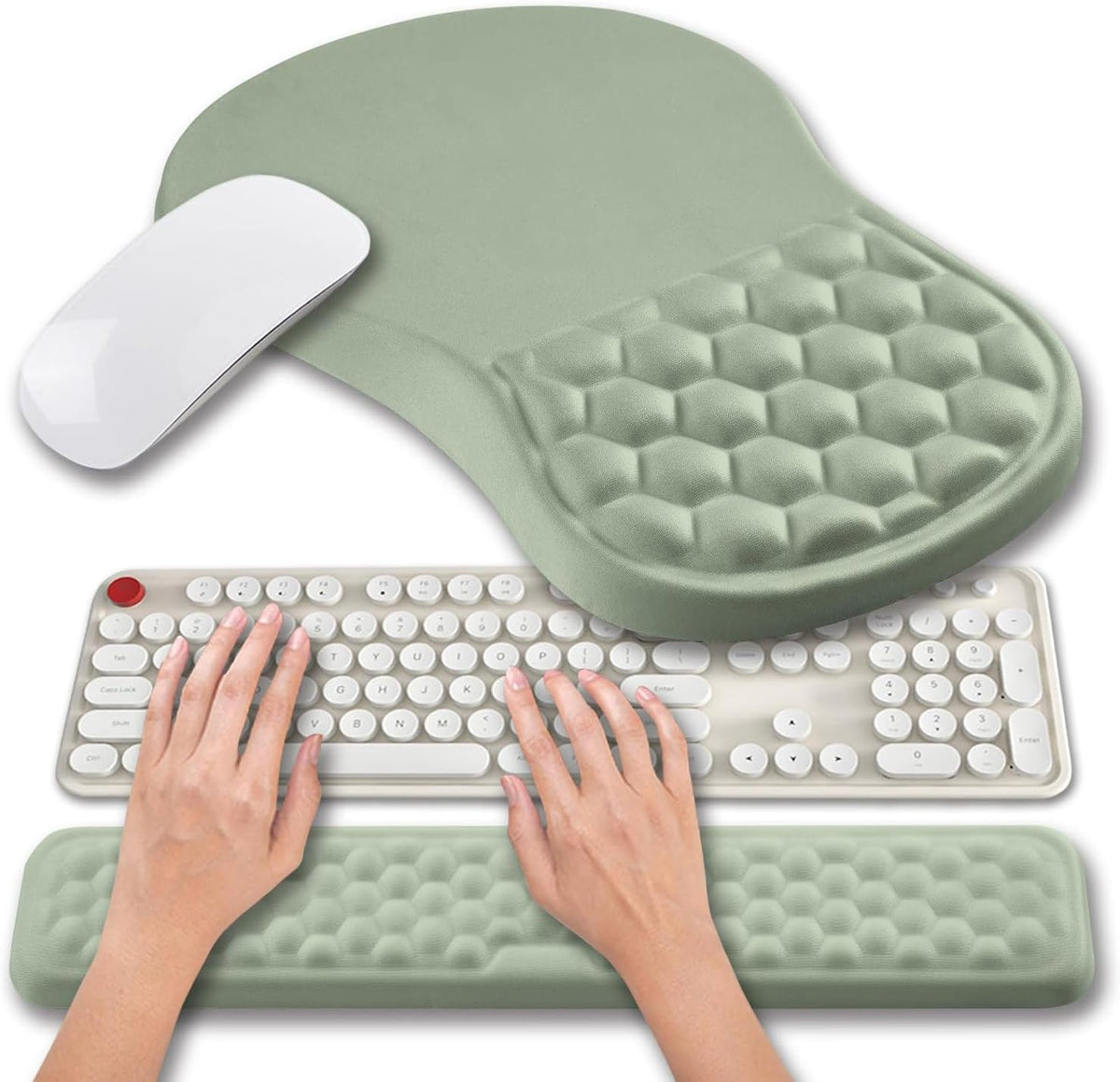 2 in 1 Ergonomic Mouse Pad Wrist Support & Wrist Rest for Computer Keyboard Set, with Relieve Carpal Tunnel Pain Massage Bulge and Full Memory Gel Design (2In1 Set, Black)