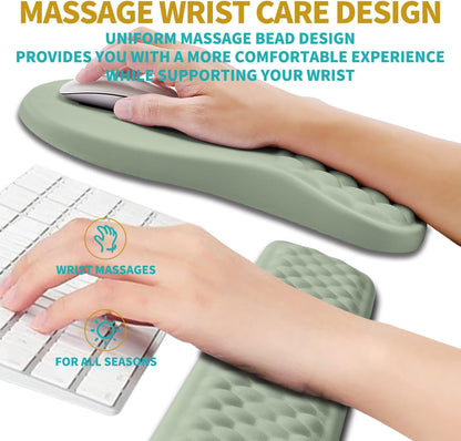2 in 1 Ergonomic Mouse Pad Wrist Support & Wrist Rest for Computer Keyboard Set, with Relieve Carpal Tunnel Pain Massage Bulge and Full Memory Gel Design (2In1 Set, Black)