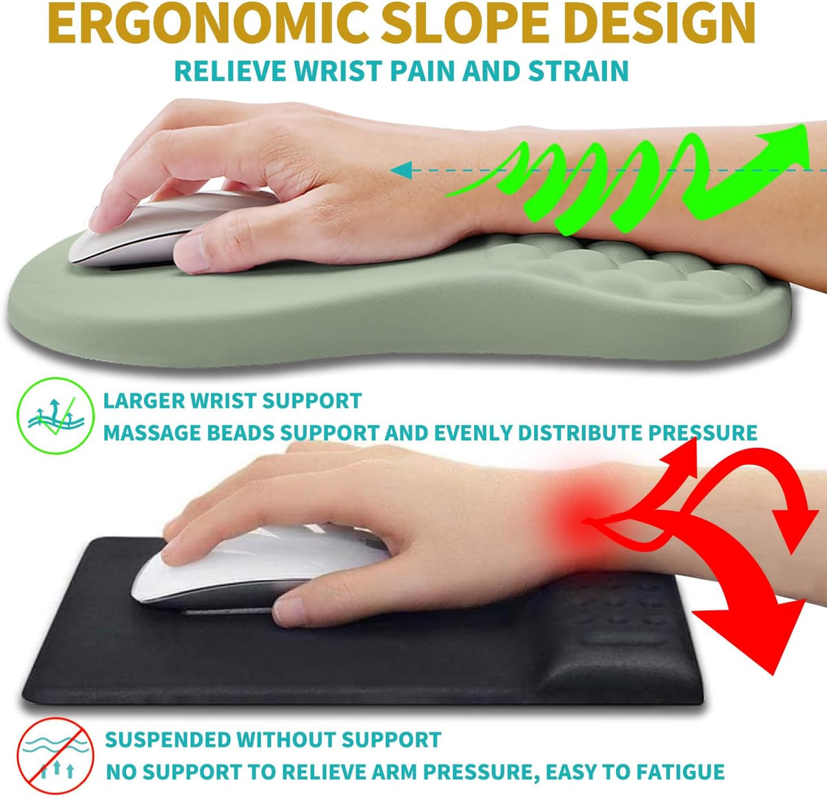 2 in 1 Ergonomic Mouse Pad Wrist Support & Wrist Rest for Computer Keyboard Set, with Relieve Carpal Tunnel Pain Massage Bulge and Full Memory Gel Design (2In1 Set, Black)