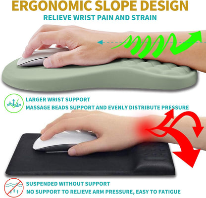 2 in 1 Ergonomic Mouse Pad Wrist Support & Wrist Rest for Computer Keyboard Set, with Relieve Carpal Tunnel Pain Massage Bulge and Full Memory Gel Design (2In1 Set, Black)