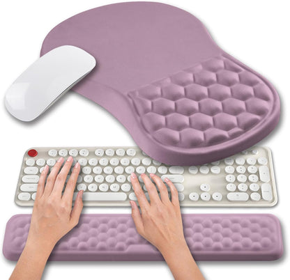 2 in 1 Ergonomic Mouse Pad Wrist Support & Wrist Rest for Computer Keyboard Set, with Relieve Carpal Tunnel Pain Massage Bulge and Full Memory Gel Design (2In1 Set, Black)
