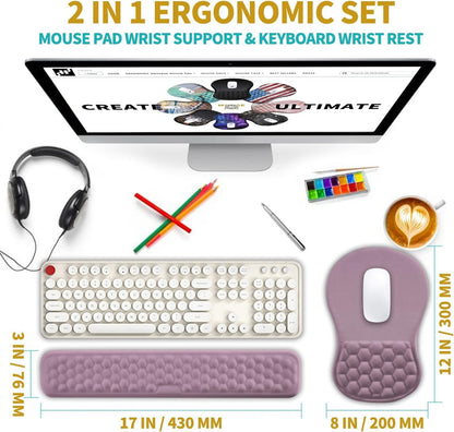2 in 1 Ergonomic Mouse Pad Wrist Support & Wrist Rest for Computer Keyboard Set, with Relieve Carpal Tunnel Pain Massage Bulge and Full Memory Gel Design (2In1 Set, Black)