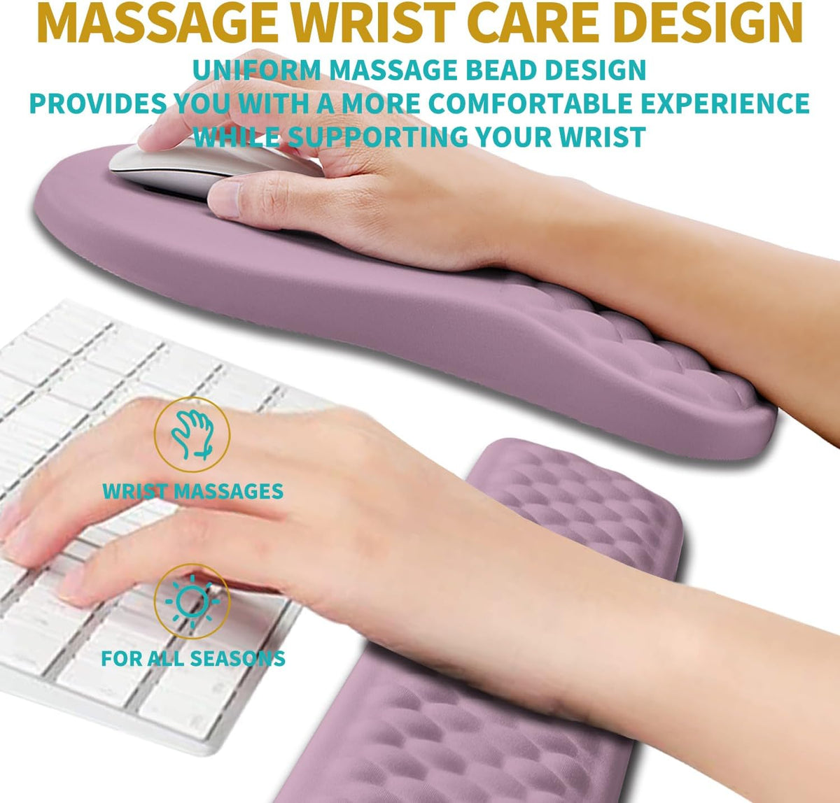 2 in 1 Ergonomic Mouse Pad Wrist Support & Wrist Rest for Computer Keyboard Set, with Relieve Carpal Tunnel Pain Massage Bulge and Full Memory Gel Design (2In1 Set, Black)