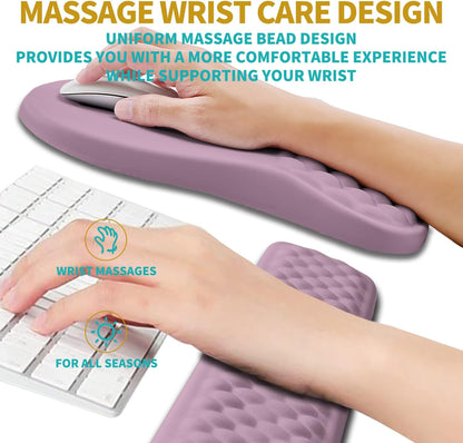 2 in 1 Ergonomic Mouse Pad Wrist Support & Wrist Rest for Computer Keyboard Set, with Relieve Carpal Tunnel Pain Massage Bulge and Full Memory Gel Design (2In1 Set, Black)