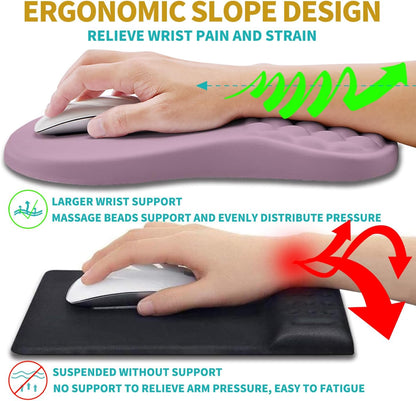 2 in 1 Ergonomic Mouse Pad Wrist Support & Wrist Rest for Computer Keyboard Set, with Relieve Carpal Tunnel Pain Massage Bulge and Full Memory Gel Design (2In1 Set, Black)
