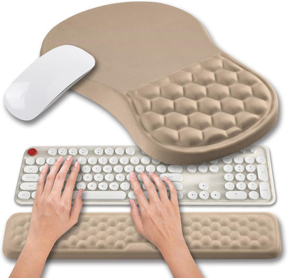 2 in 1 Ergonomic Mouse Pad Wrist Support & Wrist Rest for Computer Keyboard Set, with Relieve Carpal Tunnel Pain Massage Bulge and Full Memory Gel Design (2In1 Set, Black)