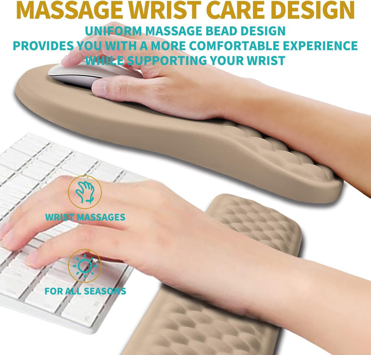 2 in 1 Ergonomic Mouse Pad Wrist Support & Wrist Rest for Computer Keyboard Set, with Relieve Carpal Tunnel Pain Massage Bulge and Full Memory Gel Design (2In1 Set, Black)