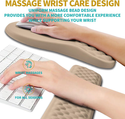2 in 1 Ergonomic Mouse Pad Wrist Support & Wrist Rest for Computer Keyboard Set, with Relieve Carpal Tunnel Pain Massage Bulge and Full Memory Gel Design (2In1 Set, Black)