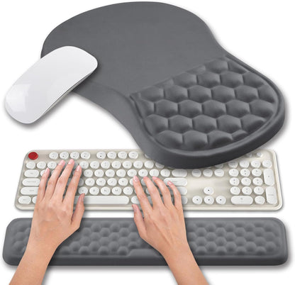 2 in 1 Ergonomic Mouse Pad Wrist Support & Wrist Rest for Computer Keyboard Set, with Relieve Carpal Tunnel Pain Massage Bulge and Full Memory Gel Design (2In1 Set, Black)