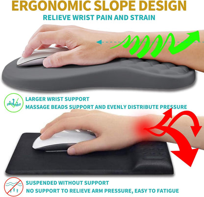 2 in 1 Ergonomic Mouse Pad Wrist Support & Wrist Rest for Computer Keyboard Set, with Relieve Carpal Tunnel Pain Massage Bulge and Full Memory Gel Design (2In1 Set, Black)