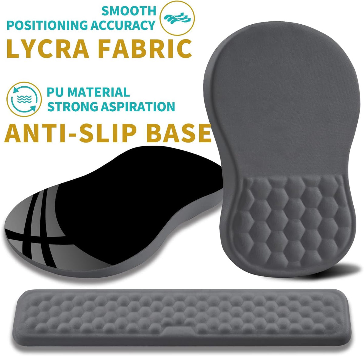 2 in 1 Ergonomic Mouse Pad Wrist Support & Wrist Rest for Computer Keyboard Set, with Relieve Carpal Tunnel Pain Massage Bulge and Full Memory Gel Design (2In1 Set, Black)