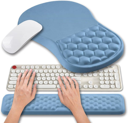 2 in 1 Ergonomic Mouse Pad Wrist Support & Wrist Rest for Computer Keyboard Set, with Relieve Carpal Tunnel Pain Massage Bulge and Full Memory Gel Design (2In1 Set, Black)