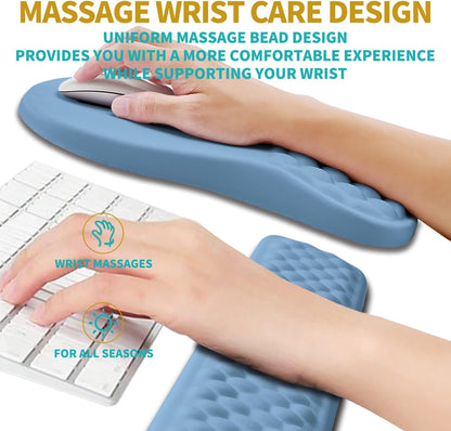 2 in 1 Ergonomic Mouse Pad Wrist Support & Wrist Rest for Computer Keyboard Set, with Relieve Carpal Tunnel Pain Massage Bulge and Full Memory Gel Design (2In1 Set, Black)