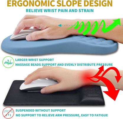 2 in 1 Ergonomic Mouse Pad Wrist Support & Wrist Rest for Computer Keyboard Set, with Relieve Carpal Tunnel Pain Massage Bulge and Full Memory Gel Design (2In1 Set, Black)