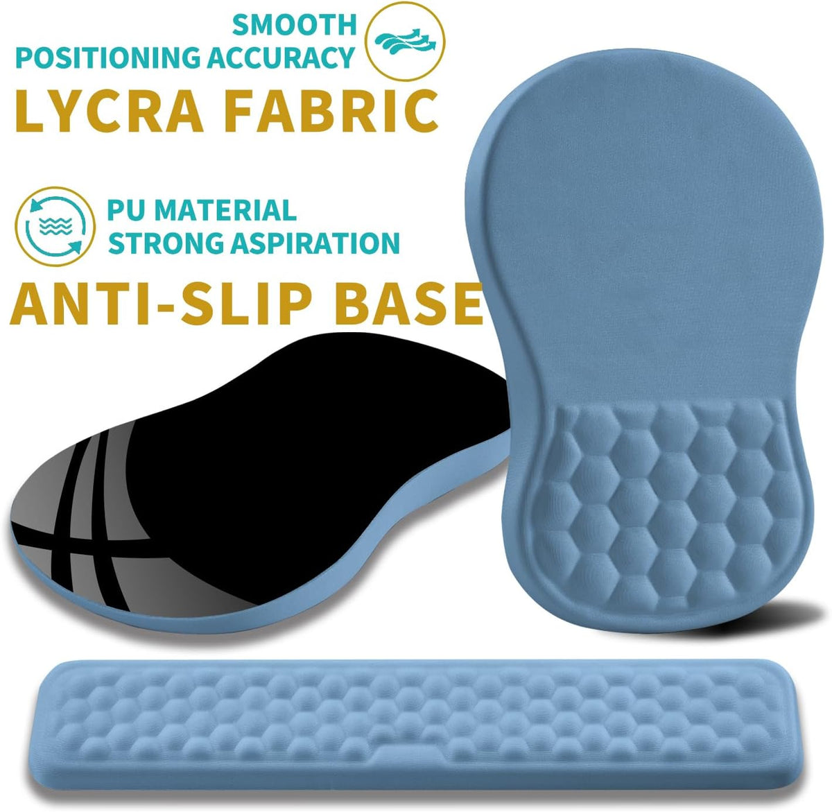 2 in 1 Ergonomic Mouse Pad Wrist Support & Wrist Rest for Computer Keyboard Set, with Relieve Carpal Tunnel Pain Massage Bulge and Full Memory Gel Design (2In1 Set, Black)