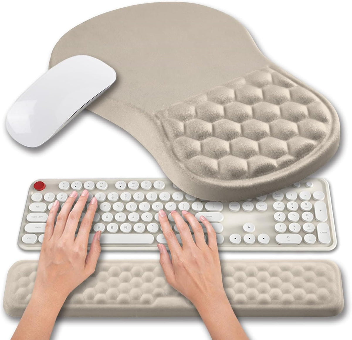 2 in 1 Ergonomic Mouse Pad Wrist Support & Wrist Rest for Computer Keyboard Set, with Relieve Carpal Tunnel Pain Massage Bulge and Full Memory Gel Design (2In1 Set, Black)