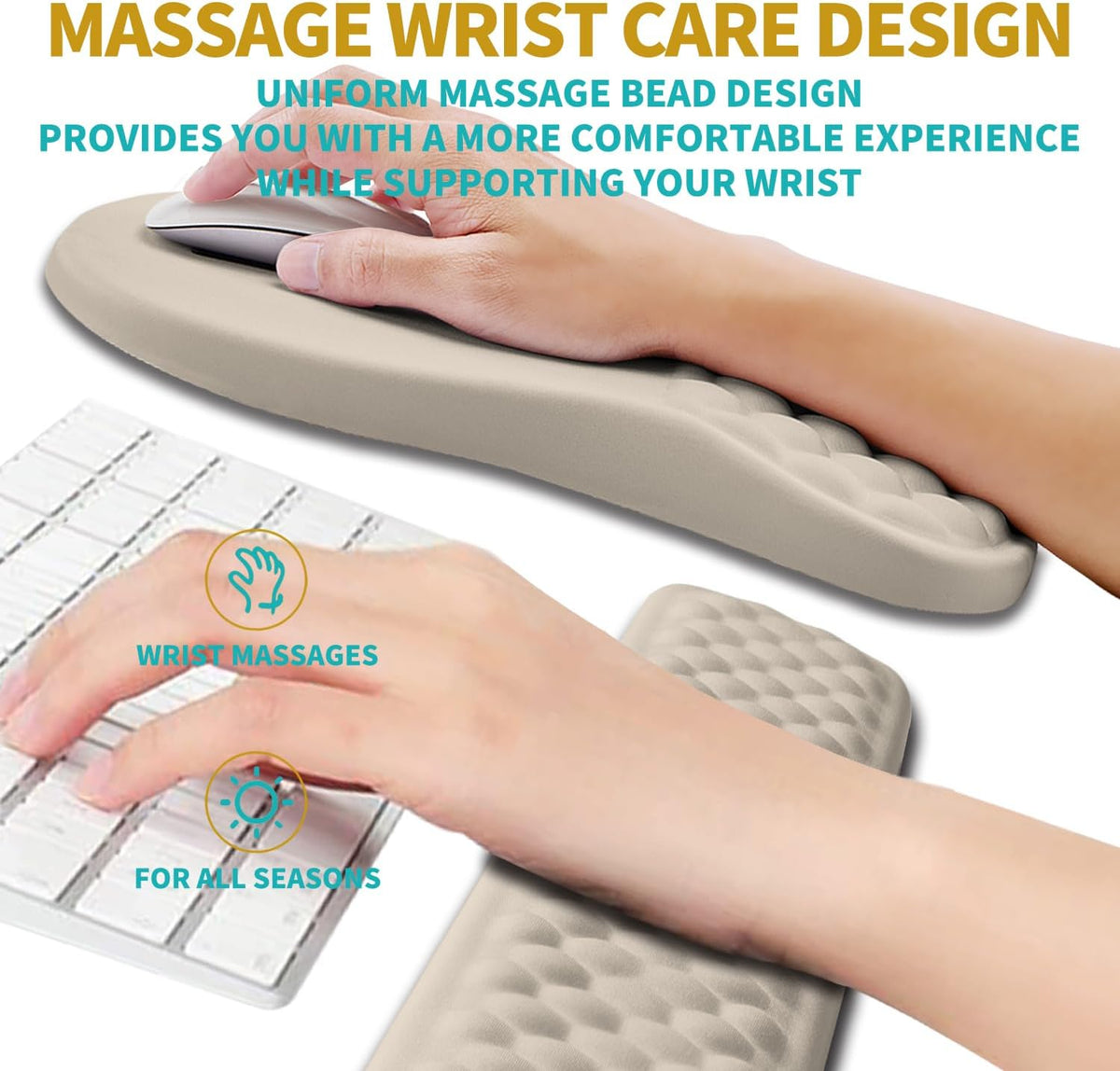 2 in 1 Ergonomic Mouse Pad Wrist Support & Wrist Rest for Computer Keyboard Set, with Relieve Carpal Tunnel Pain Massage Bulge and Full Memory Gel Design (2In1 Set, Black)