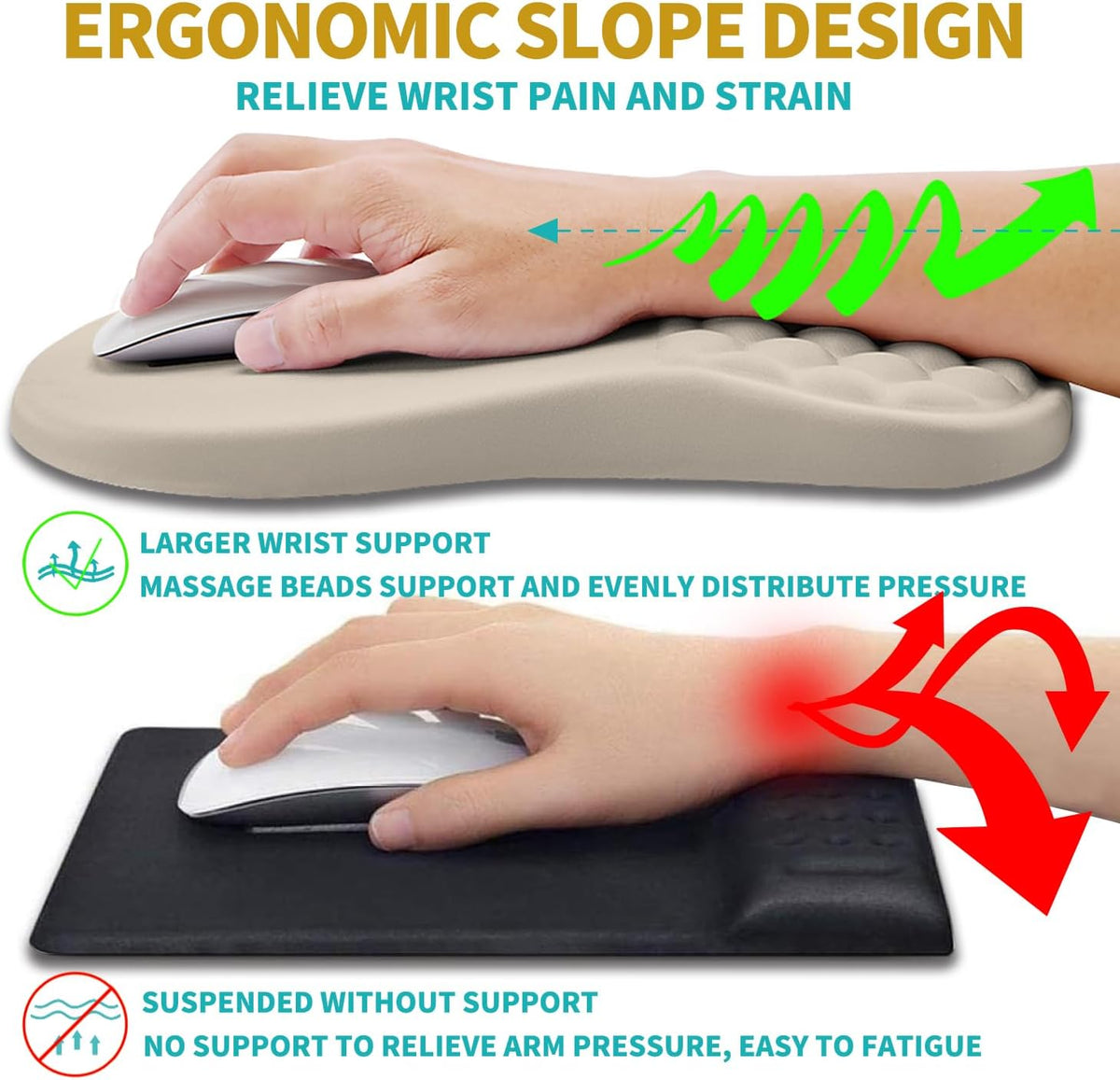 2 in 1 Ergonomic Mouse Pad Wrist Support & Wrist Rest for Computer Keyboard Set, with Relieve Carpal Tunnel Pain Massage Bulge and Full Memory Gel Design (2In1 Set, Black)