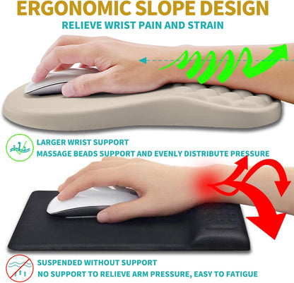 2 in 1 Ergonomic Mouse Pad Wrist Support & Wrist Rest for Computer Keyboard Set, with Relieve Carpal Tunnel Pain Massage Bulge and Full Memory Gel Design (2In1 Set, Black)