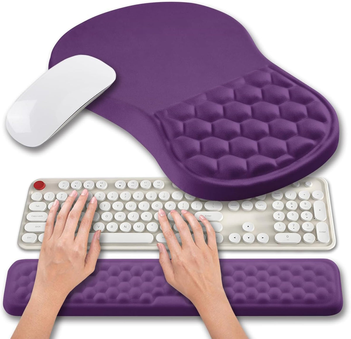 2 in 1 Ergonomic Mouse Pad Wrist Support & Wrist Rest for Computer Keyboard Set, with Relieve Carpal Tunnel Pain Massage Bulge and Full Memory Gel Design (2In1 Set, Black)