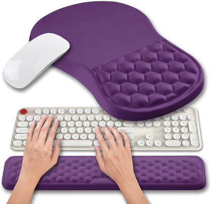 2 in 1 Ergonomic Mouse Pad Wrist Support & Wrist Rest for Computer Keyboard Set, with Relieve Carpal Tunnel Pain Massage Bulge and Full Memory Gel Design (2In1 Set, Black)
