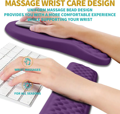 2 in 1 Ergonomic Mouse Pad Wrist Support & Wrist Rest for Computer Keyboard Set, with Relieve Carpal Tunnel Pain Massage Bulge and Full Memory Gel Design (2In1 Set, Black)