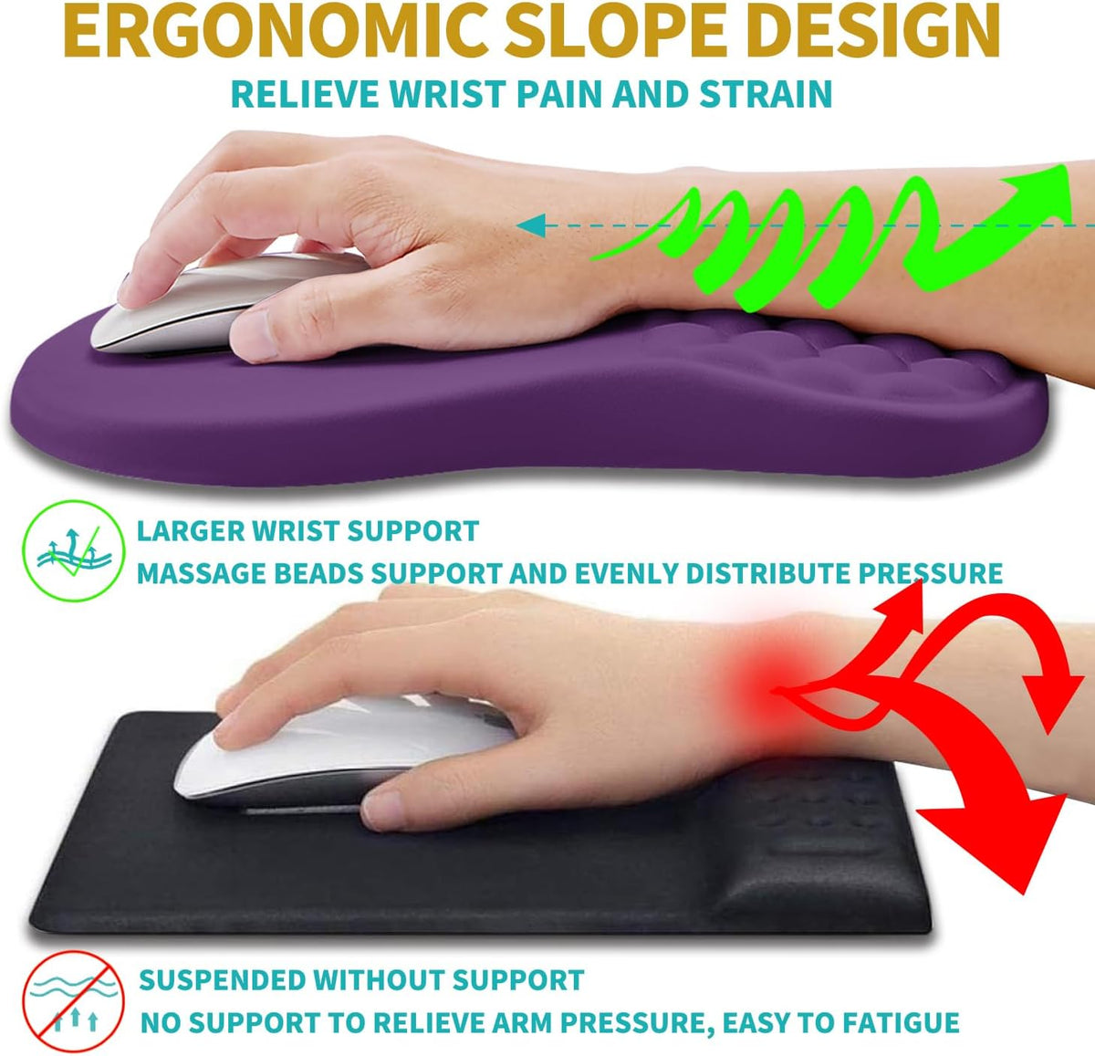 2 in 1 Ergonomic Mouse Pad Wrist Support & Wrist Rest for Computer Keyboard Set, with Relieve Carpal Tunnel Pain Massage Bulge and Full Memory Gel Design (2In1 Set, Black)