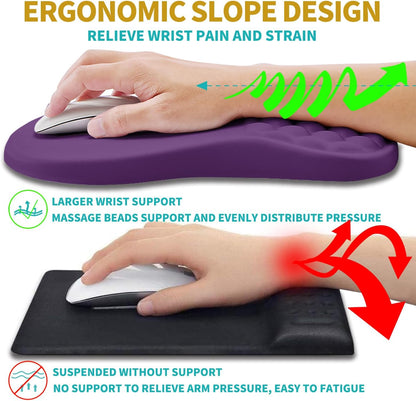 2 in 1 Ergonomic Mouse Pad Wrist Support & Wrist Rest for Computer Keyboard Set, with Relieve Carpal Tunnel Pain Massage Bulge and Full Memory Gel Design (2In1 Set, Black)