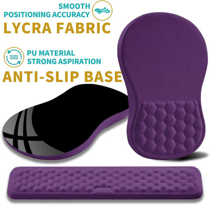 2 in 1 Ergonomic Mouse Pad Wrist Support & Wrist Rest for Computer Keyboard Set, with Relieve Carpal Tunnel Pain Massage Bulge and Full Memory Gel Design (2In1 Set, Black)
