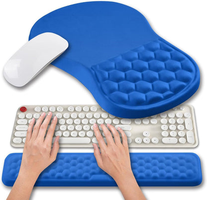 2 in 1 Ergonomic Mouse Pad Wrist Support & Wrist Rest for Computer Keyboard Set, with Relieve Carpal Tunnel Pain Massage Bulge and Full Memory Gel Design (2In1 Set, Black)