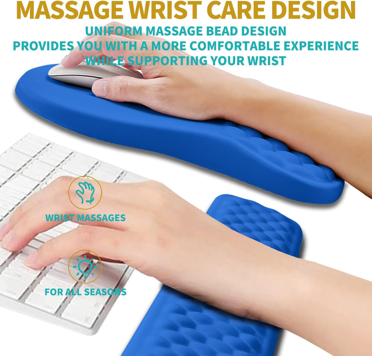 2 in 1 Ergonomic Mouse Pad Wrist Support & Wrist Rest for Computer Keyboard Set, with Relieve Carpal Tunnel Pain Massage Bulge and Full Memory Gel Design (2In1 Set, Black)