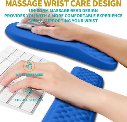 2 in 1 Ergonomic Mouse Pad Wrist Support & Wrist Rest for Computer Keyboard Set, with Relieve Carpal Tunnel Pain Massage Bulge and Full Memory Gel Design (2In1 Set, Black)