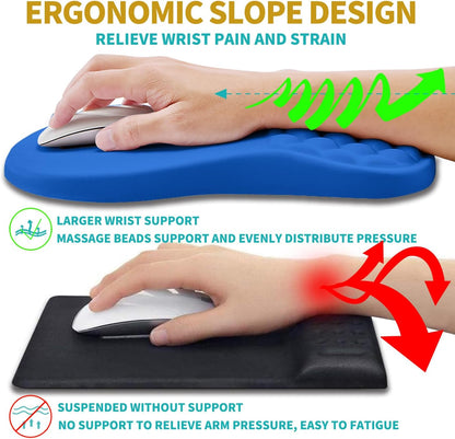 2 in 1 Ergonomic Mouse Pad Wrist Support & Wrist Rest for Computer Keyboard Set, with Relieve Carpal Tunnel Pain Massage Bulge and Full Memory Gel Design (2In1 Set, Black)