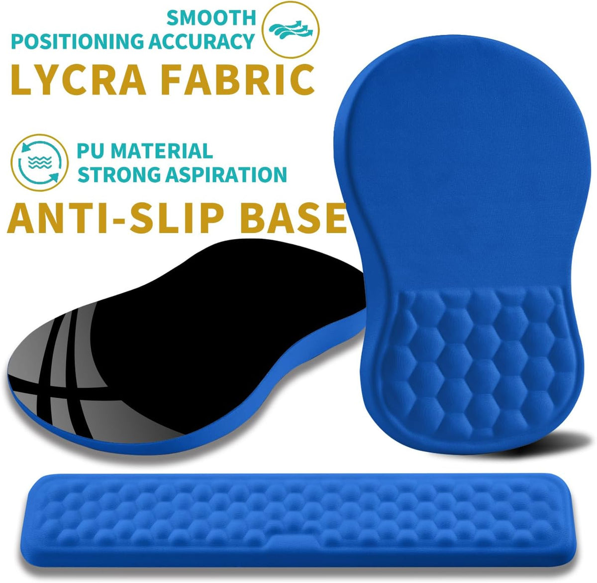 2 in 1 Ergonomic Mouse Pad Wrist Support & Wrist Rest for Computer Keyboard Set, with Relieve Carpal Tunnel Pain Massage Bulge and Full Memory Gel Design (2In1 Set, Black)
