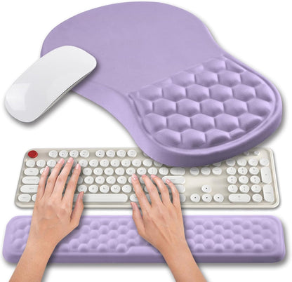 2 in 1 Ergonomic Mouse Pad Wrist Support & Wrist Rest for Computer Keyboard Set, with Relieve Carpal Tunnel Pain Massage Bulge and Full Memory Gel Design (2In1 Set, Black)