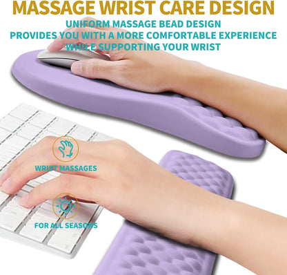 2 in 1 Ergonomic Mouse Pad Wrist Support & Wrist Rest for Computer Keyboard Set, with Relieve Carpal Tunnel Pain Massage Bulge and Full Memory Gel Design (2In1 Set, Black)